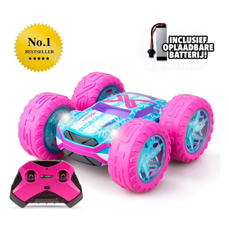 ギャラリービューアに画像をロードする, Exost rc 360 cross flash stuntauto roze 1:18 - flashing wheels - incl. oplaadbare batterij - rc auto

