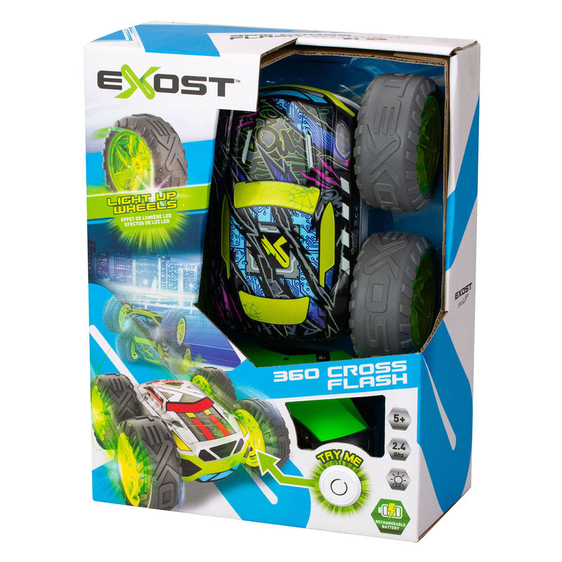 Afbeelding laden in galerijviewer, Exost rc 360 cross flash stuntauto groen 1:18 - flashing wheels - incl. oplaadbare batterij - rc auto
