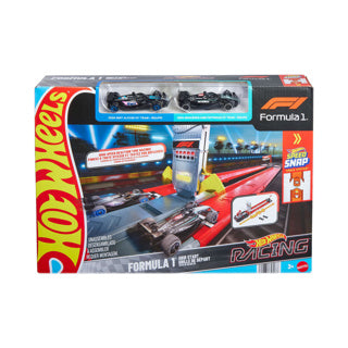 Hot wheels racing formula 1 startplaats baanset en 2 metalen f1 auto's