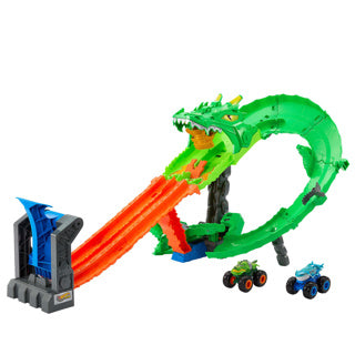 Load image into Gallery viewer, Hot wheels monster track sharks vs dino dragon trackset
