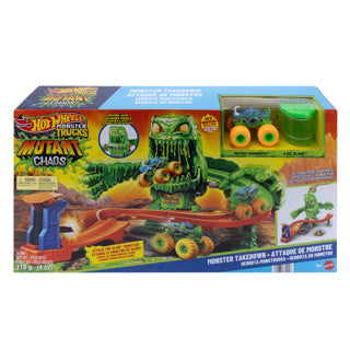 Hot wheels monstertrucks versla het gemuteerde monster - speelset met speelgoedauto en slime