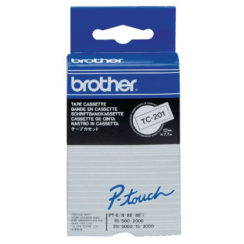 Labeltape brother tc201 12mmx7,7m wit