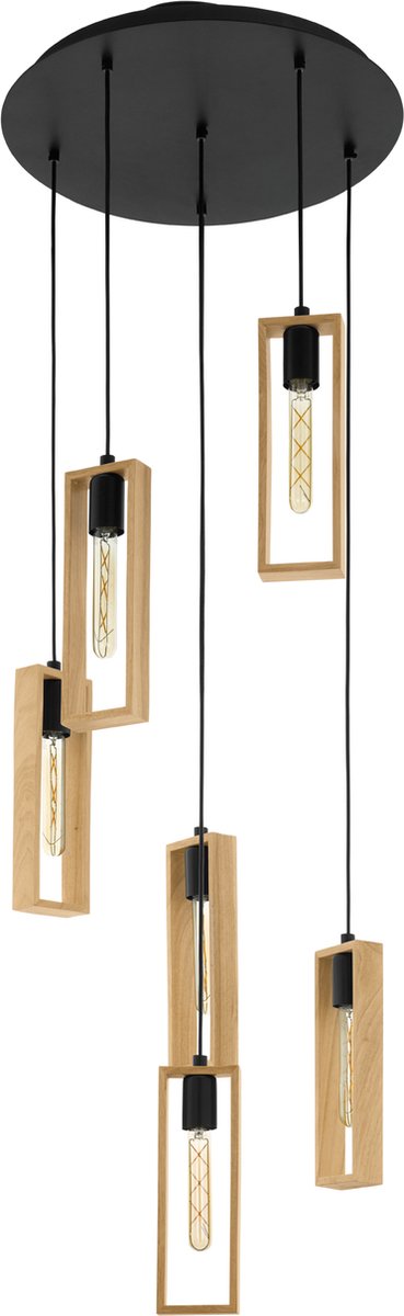Eglo littleton hanglamp - e27 - ø 50 cm - hout - zwart bruin - fsc hout