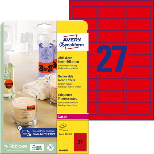 Avery multifunctionele etiketten rood 675 stuks