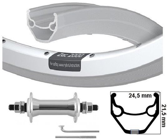 Kgs Voorwiel 26x1.75 (559) zac 2000 zilver met remrand vaste as