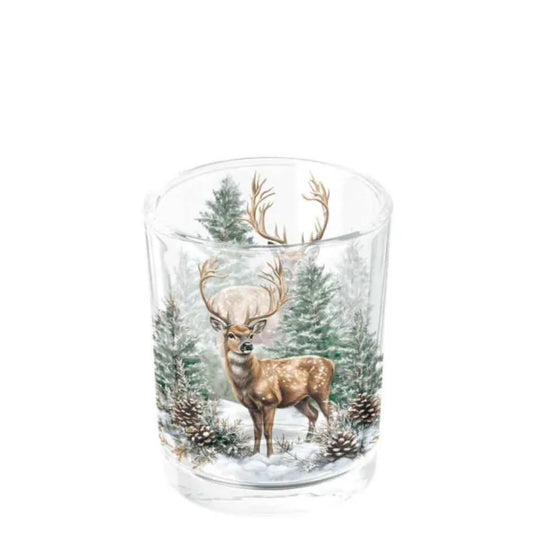 Ambiente theelichthouder winter stag white dia.5,5x6.6cm glas