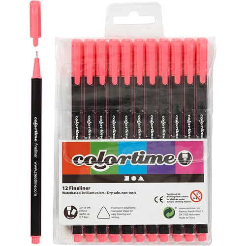 Colortime fineliners, lijndikte 0,6-0,7 mm, roze, 12 stuk 1 doos