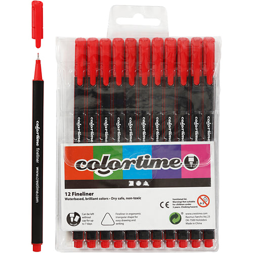 Colortime fineliners, lijndikte 0,6-0,7 mm, rood, 12 stuk 1 doos