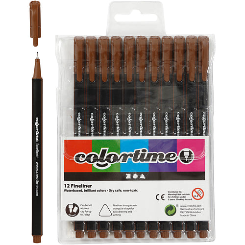Colortime fineliners, lijndikte 0,6-0,7 mm, bruin, 12 stuk 1 doos