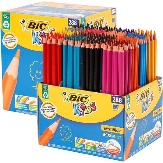 Bic evolution kleurpotloden, l: 17,5 cm, vulling 3 mm, diverse kleuren, 288 stuk 1 doos