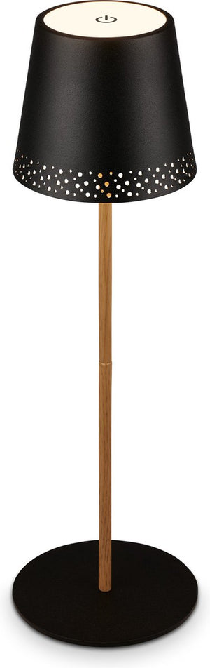 Briloner b.k.licht kiki - tafellamp oplaadbaar - snoerloze lamp - dimbaar - voor buiten en binnen - usb-c - in hoogte verstelbaar - ø12cm - zwart hout