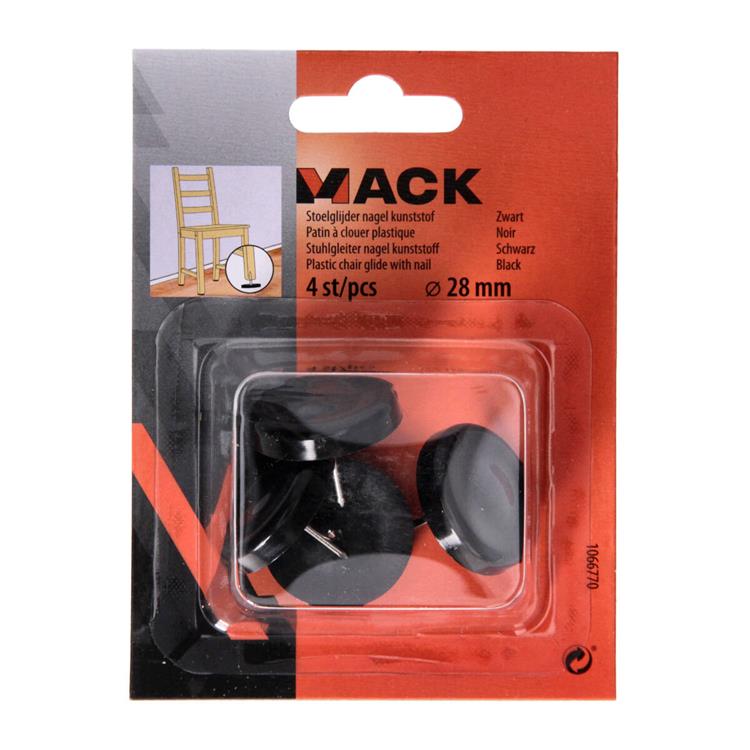 Cargue la imagen en el visor de la galería, Mack 1066770 - stoelglijder nagel kunststof zwart ø 28 mm 4 st pcs | 6 stuks
