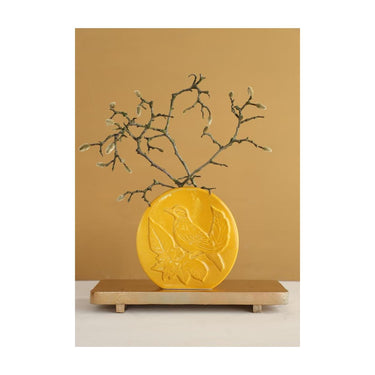 Ideas 4 seasons vaas bird mosterd ã˜6x20x20cm
