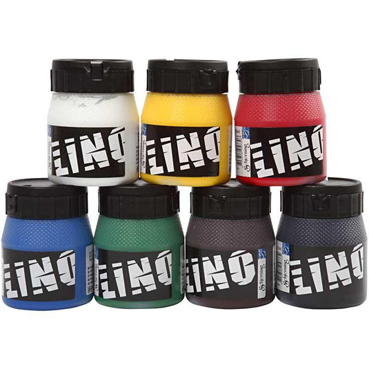 Creativ company linoleum verf, diverse kleuren, 7x250 ml 1 doos