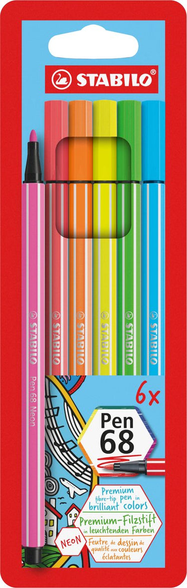 Stabilo pen 68 - viltstift - set met 6 fluoriserende stuks