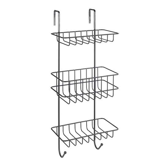 Wenko doucherek revigo 3-laags zwart staal 19x57cm - zonder boren - doucherekje hangend - douchemand - douchecaddy ophangbaar