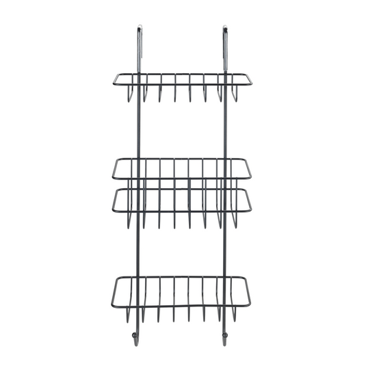 Wenko doucherek revigo 3-laags zwart staal 19x57cm - zonder boren - doucherekje hangend - douchemand - douchecaddy ophangbaar