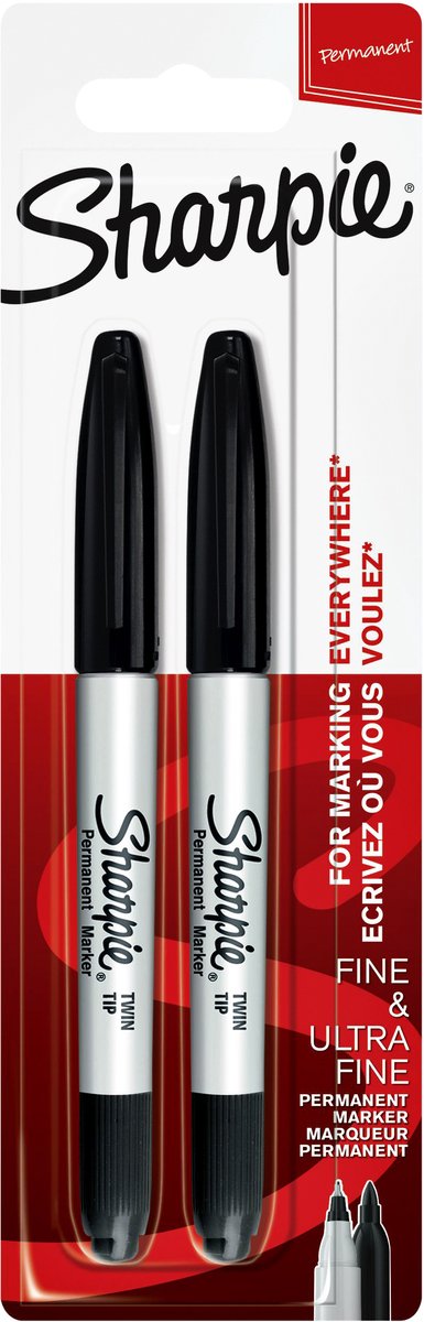 Sharpie markers met tweeledige punt | fijne en ultrafijne punten | zwart | 2 stuks