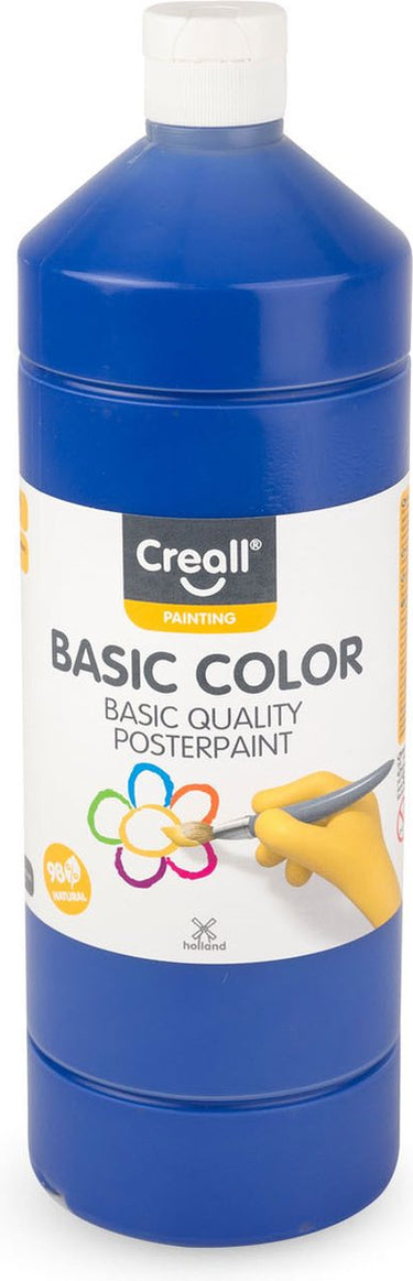 Creall plakkaatverf - donkerblauw - donker blauwe schoolverf - fles 1000ml - gemaakt in nederland - professionele kwaliteit - basic color - vegan - glutenvrij