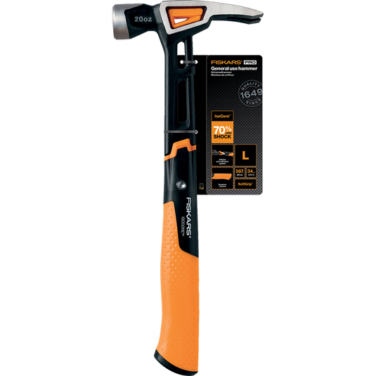 Fiskars isocore - timmermanshamer - l - schokabsorberend - magnetische nagelhouder