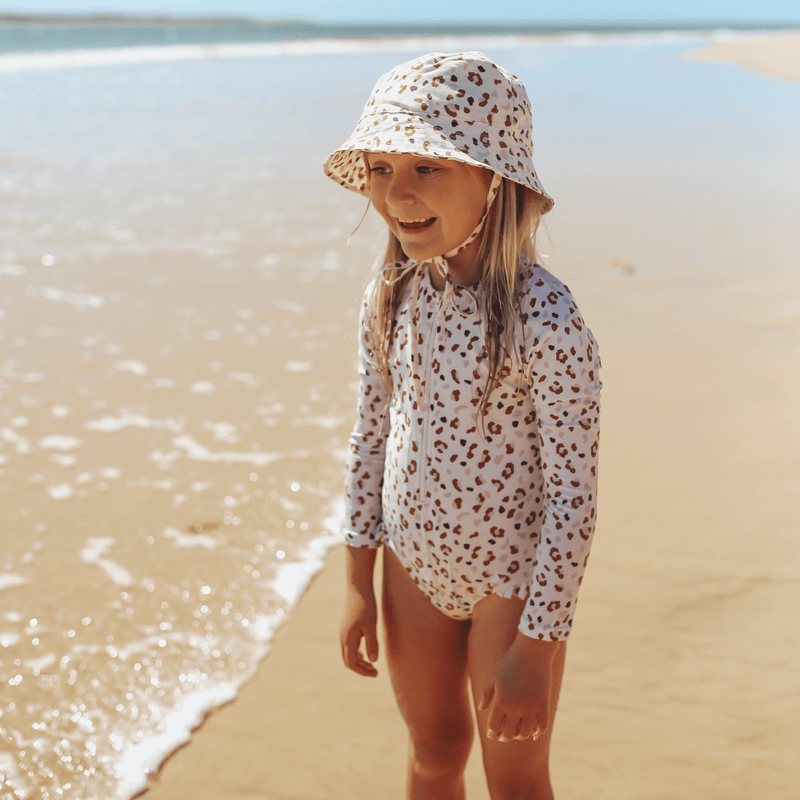 Load image into Gallery viewer, Leopard | kaki meisjes uv badpak met lange mouwen
