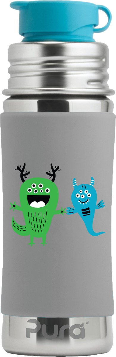 Pura sportfles 325 ml - drinkfles - bidon - plasticvrij - roest niet - vaatwasserbestendig - inclusief sportsleeve en sportdop - top is verwisselbaar - veelzijdig - monster sleeve