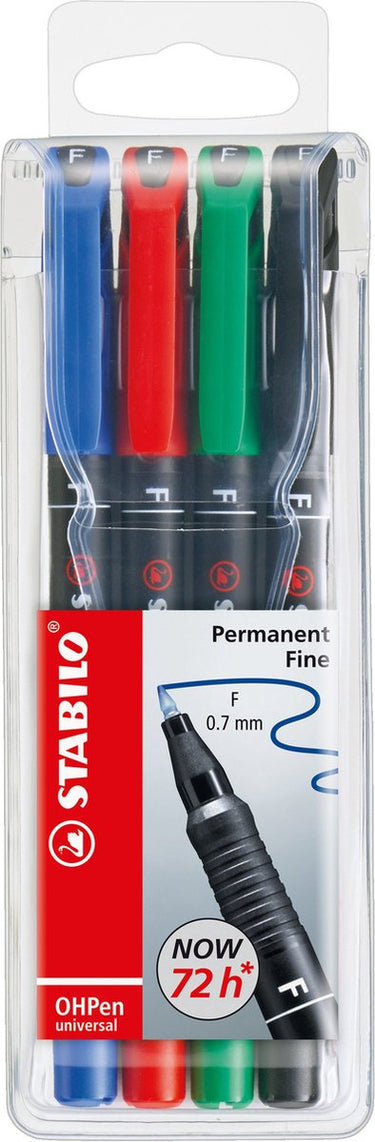 Stabilo ohpen - permanente marker - universal f punt 0,7 mm - etui met 4 kleuren