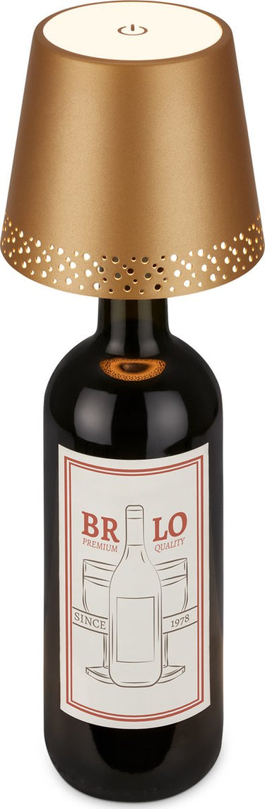 Briloner flaska - led tafellamp oplaadbaar - fles top lamp - dimbaar met touch - voor binnen en buiten - draadloos - goud - ø11x9 cm