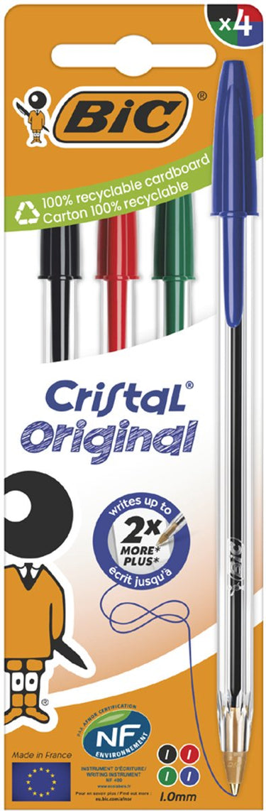 Bic cristal original, clip, stick balpen, blauw, 4 stuk(s), medium
