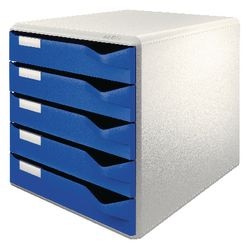 Leitz ladenkastje 5280 35 5 laden29,1x35,2x29,2cm grijs blauw