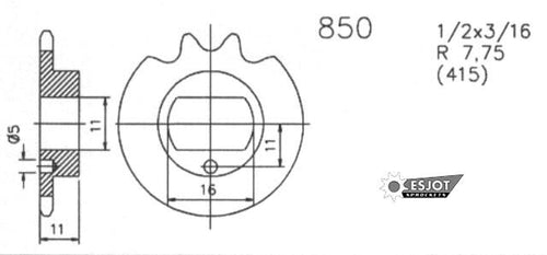 Esjot voortandwiel 0850 sprocket 415 14z standard