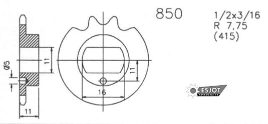 Esjot voortandwiel 0850 sprocket 415 13z standard