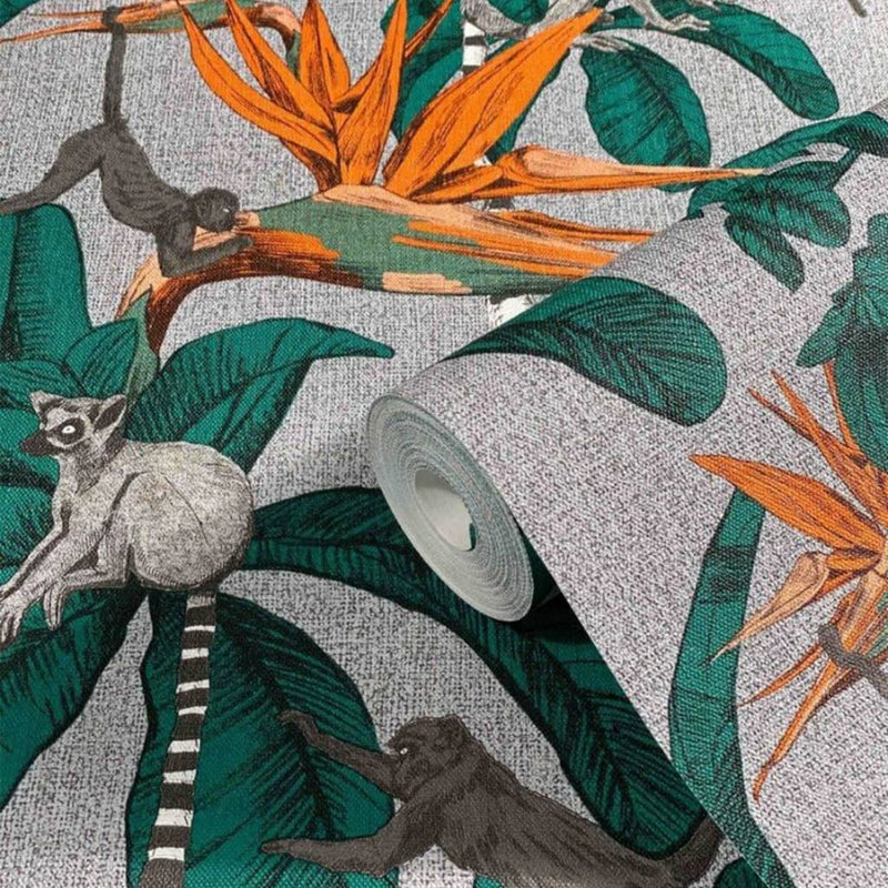 Load image into Gallery viewer, Noordwand behang topchic monkey jungle leaves groen en grijs
