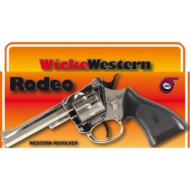 Johntoy wicke pistool rodeo 198mm, 100 shots, chroom, verpakt in doos