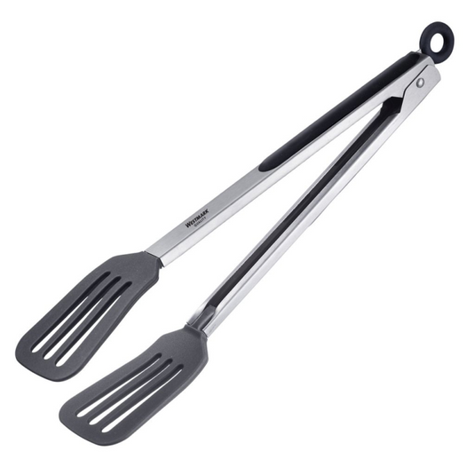 Westmark serveertang, met grote siliconen lepels en rubberen handgrepen, lengte: 34 cm, roestvrij staal kunststof siliconen, comfort silicone maxi, zilver zwart, 16122270