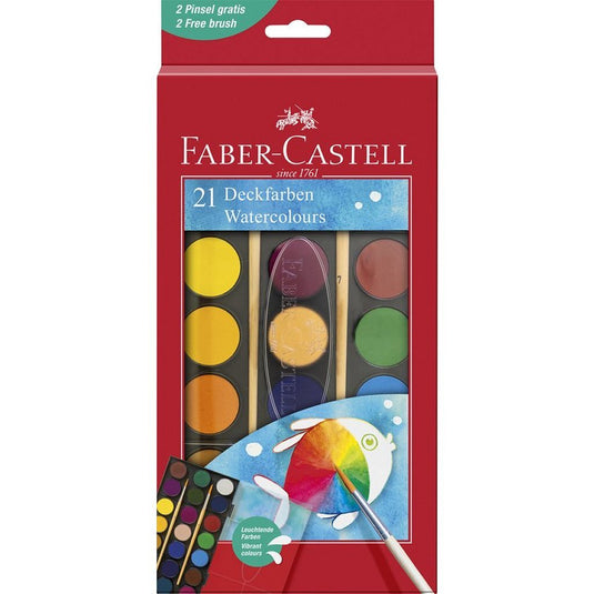 Faber castell fc-125027 waterverfdoos 21 kleuren + 2 penselen