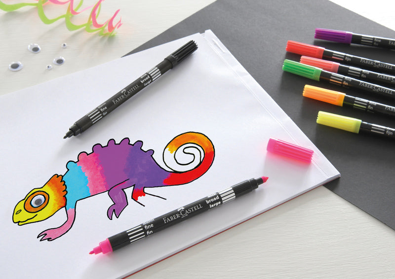 Load image into Gallery viewer, Faber castell fc-151109 viltstiften duo neon kleuren in etui 10 stuks
