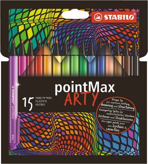 Stabilo pointmax - hardtip fineliner 0,8 mm - arty etui met 15 kleuren