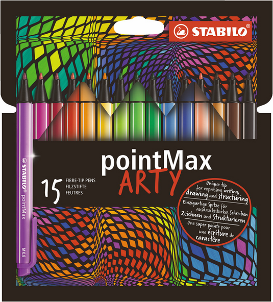 Stabilo pointmax - hardtip fineliner 0,8 mm - arty etui met 15 kleuren