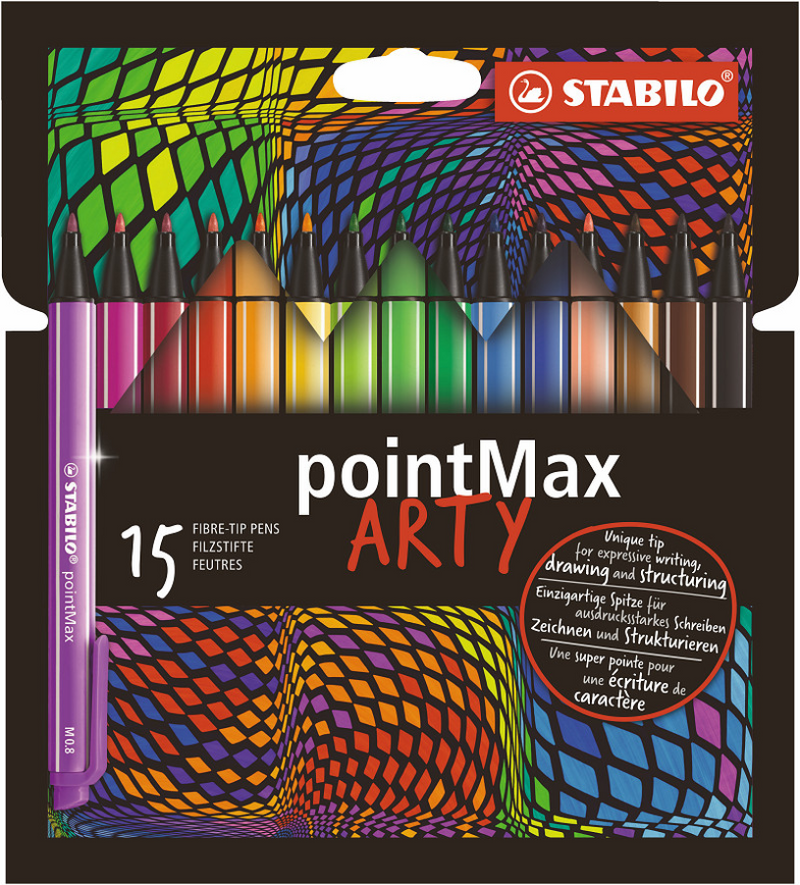 Afbeelding laden in galerijviewer, Stabilo pointmax - hardtip fineliner 0,8 mm - arty etui met 15 kleuren

