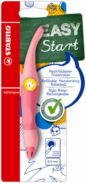 Stabilo sta easyoriginal - ergonomische rollerball - linkshandig - blauwe uitwisbare inkt - holograph edition - navulbaar - pastel poeder roze