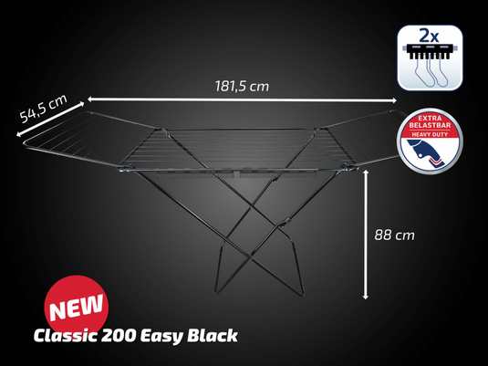 Leifheit classic droogrek - 200 easy - 20 mtr drooglengte - zwart