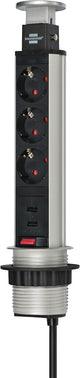 Brennenstuhl tower power usb-charger stekkerdoos 3-voudig met dubbele usb-laadingang 2m h05vv-f 3g1,5 volledig verzonken in tafelblad