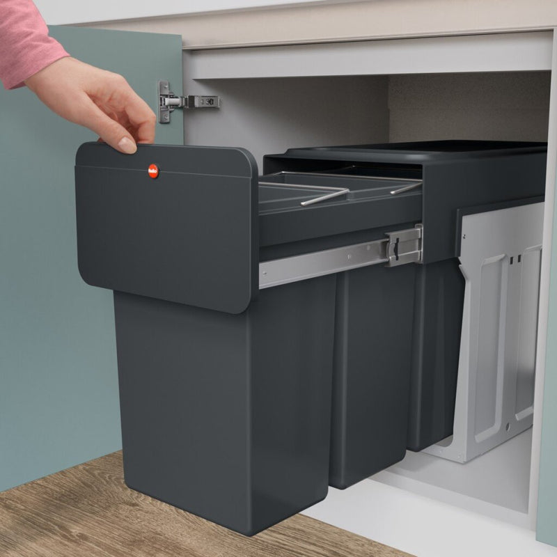 Load image into Gallery viewer, Hailo 0310-300 ecoline design trio l inbouwafvalemmer 3x10l zwart
