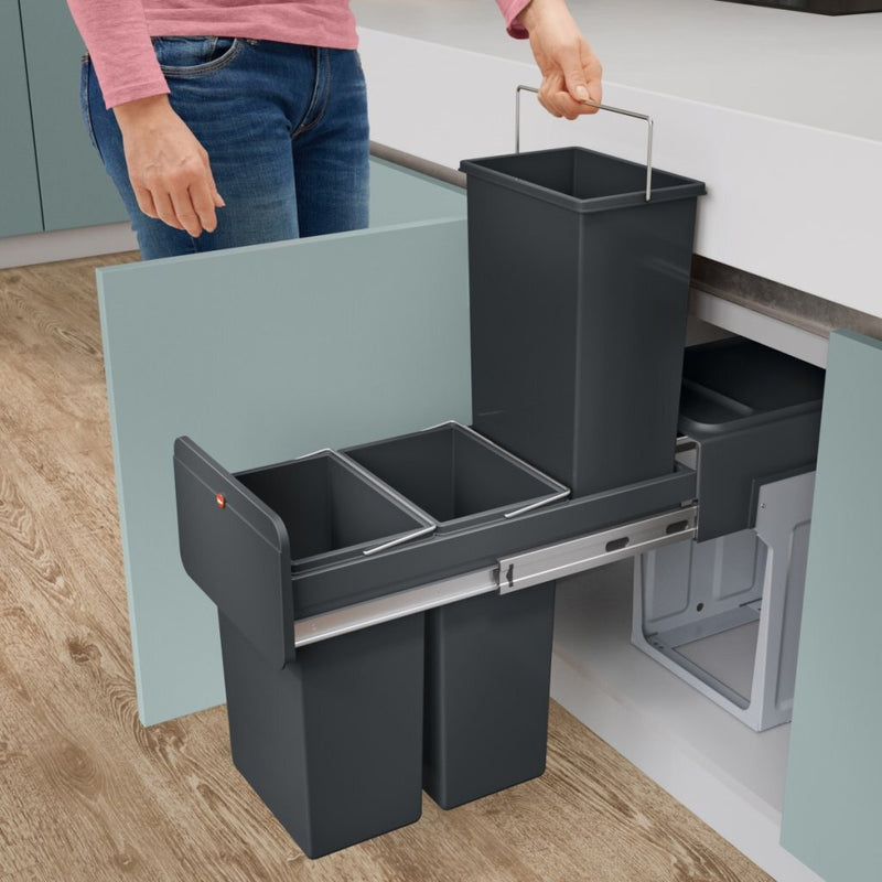 Load image into Gallery viewer, Hailo 0310-300 ecoline design trio l inbouwafvalemmer 3x10l zwart
