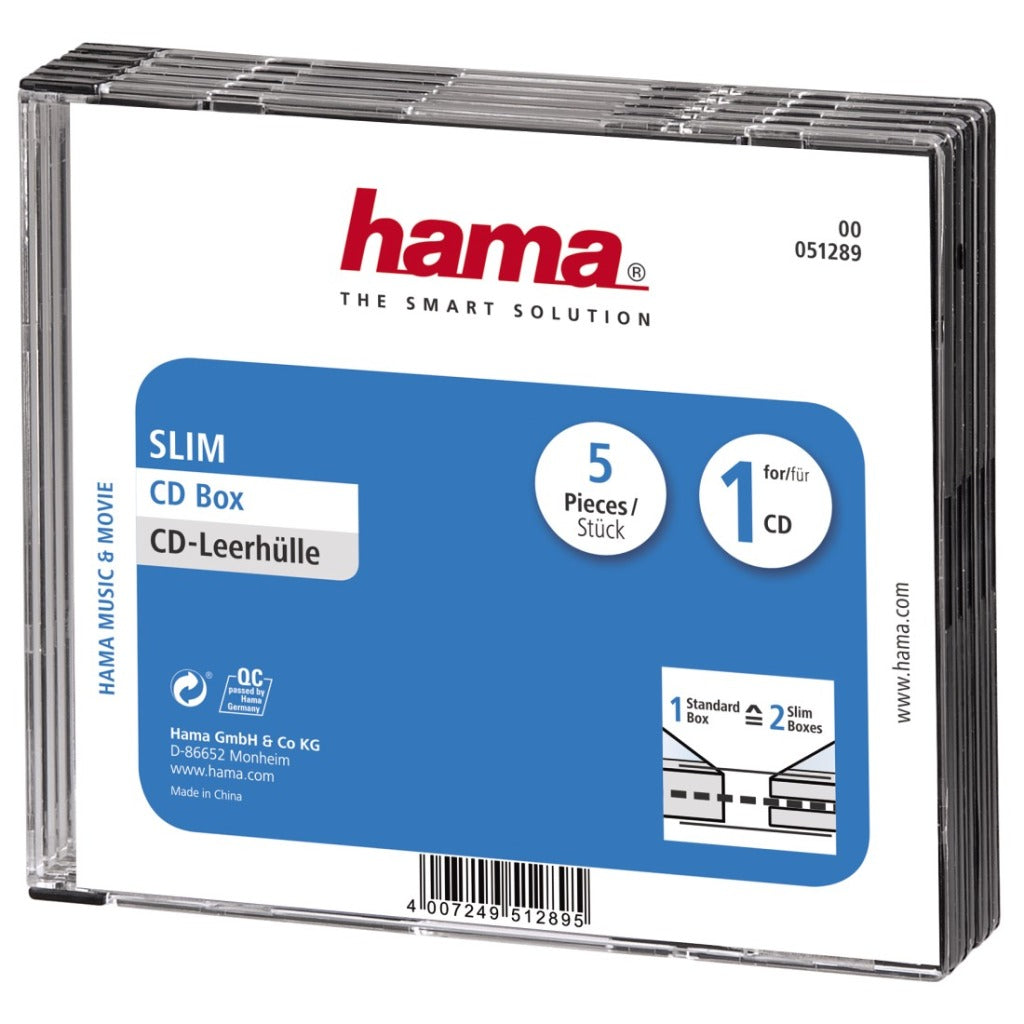 Hama cd box slim 5-pack transparant zwart