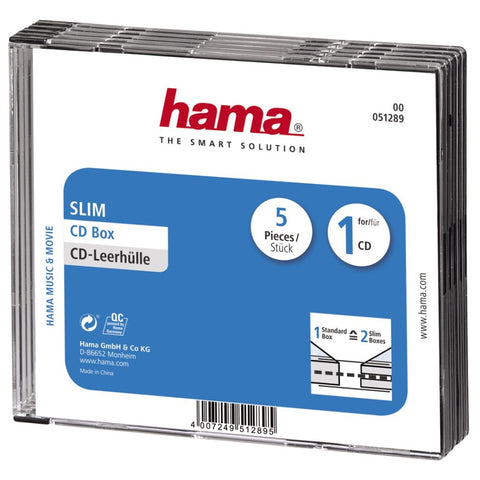 Hama cd box slim 5-pack transparant zwart