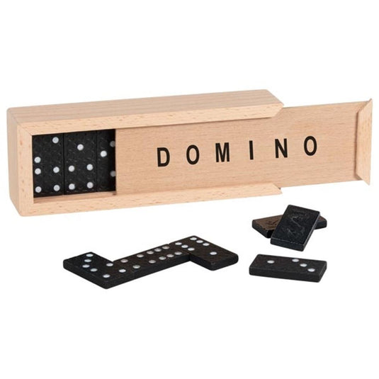 Dominospel in houten kist. 3,8x1,9 cm. 2