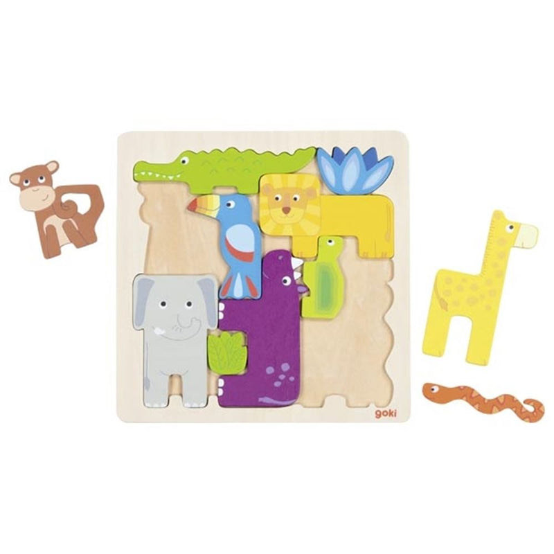 Afbeelding laden in galerijviewer, Goki houten puzzel safari. 21x21 cm. 11 delig
