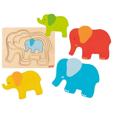 Goki lagenpuzzel olifant. 5 delig. 2+